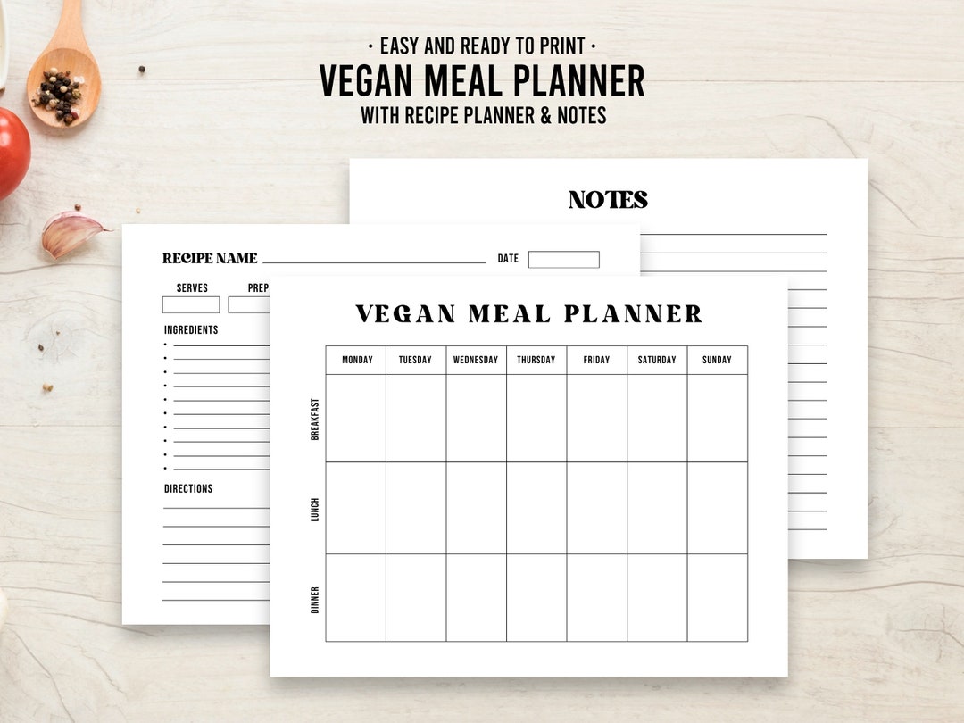 Printable Vegan Meal Planner, Vegan Diet Guide, Meal Planner Template ...