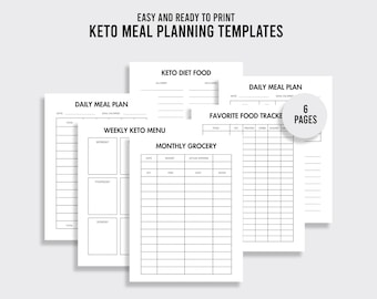 Printable Keto Meal Planning Templates, Keto Diet Planner, Weekly Menu Planner, Digital Download PDF