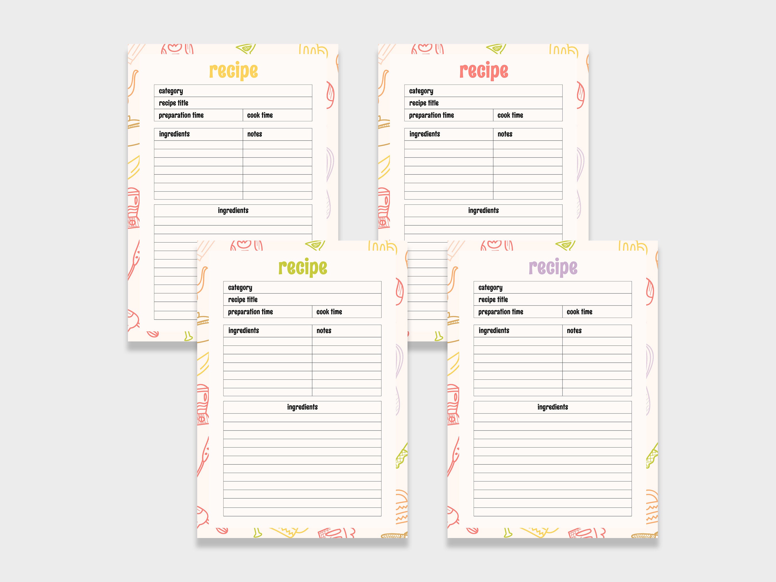 Printable Recipe Binder Pages Recipe Book Template Printable Etsy