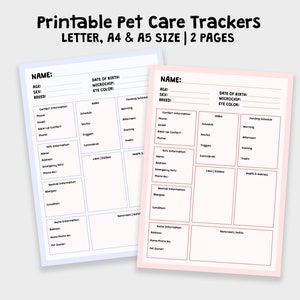 Printable Pet Care Trackers, Dog Car Planner, Pet Health Records, Digital Download PDF
