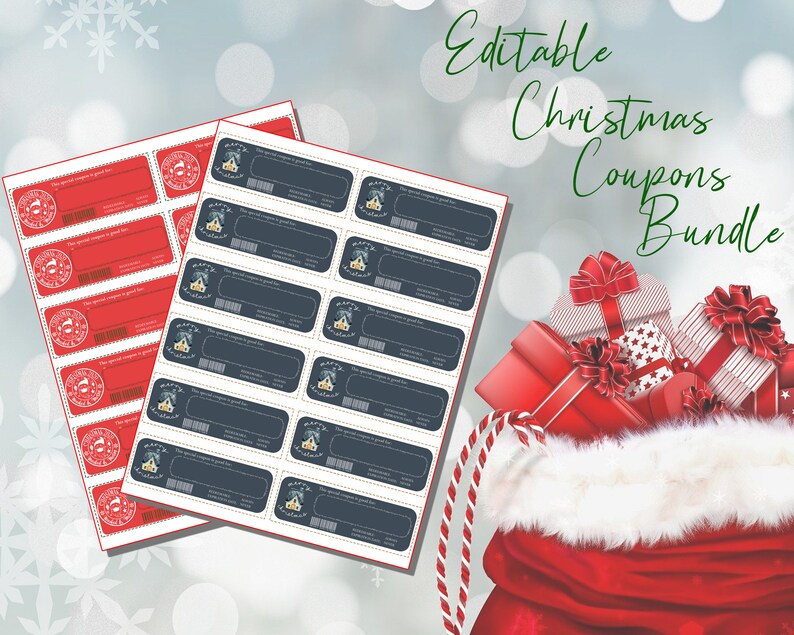 Editable Christmas Coupons, Printable Christmas Vouchers Gift