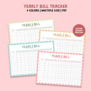 Yearly Bill Tracker, Printable Bill Tracker, Expenses Tracker, Digital Download PDF