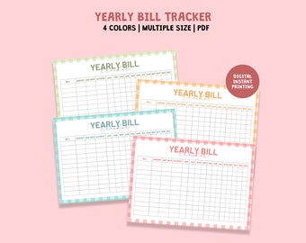 Yearly Bill Tracker, Printable Bill Tracker, Expenses Tracker, Digital Download PDF