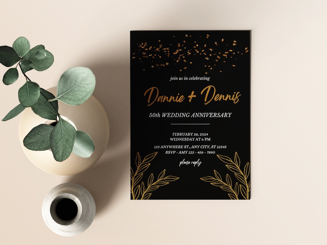 Black and Gold 50th Wedding Anniversary Invitation Templates, Golden  Wedding Invites, Digital Invitation, Digital Download PDF - Etsy, image size:1080x810