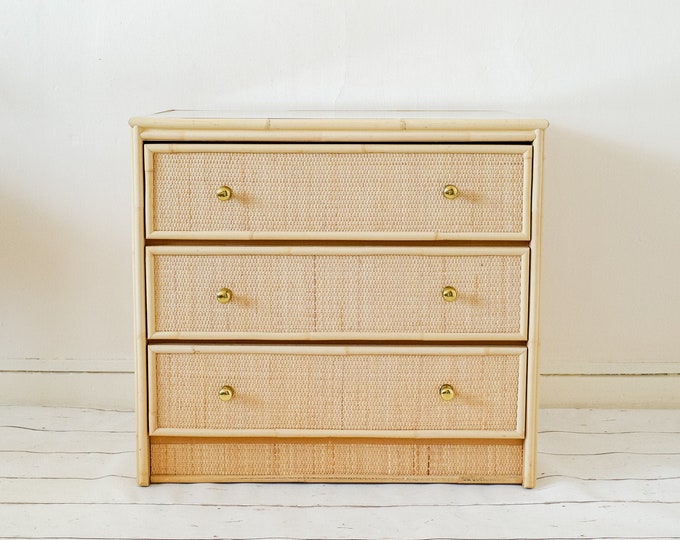 Rattan Chest of Drawers Glass Top Wicker 3 Drawer Unit Mid Etsy