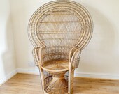 RARE Original 1970 39 s The King of Peacock Chairs, Cobra Wicker Throne Armchair, Mid Century Rattan Cane High Back Chair Vintage Wanders