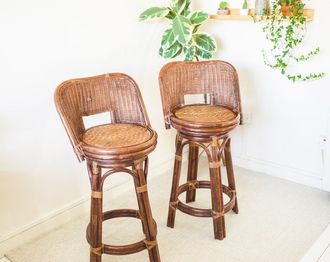 Pair of Cane Swivel Bar Stools / Rattan Pub Stools Wicker Etsy