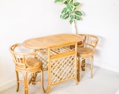 Vintage Bamboo Bistro Set Table and Chairs Dining Set Garden Cane Wicker, Mid Century Rattan Retro 1970s Bohemian Boho Vintage Wanders