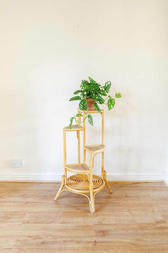 Bamboo Plant Stand Wicker Cane 4 Pots Shelf / Shelves Rattan - Etsy