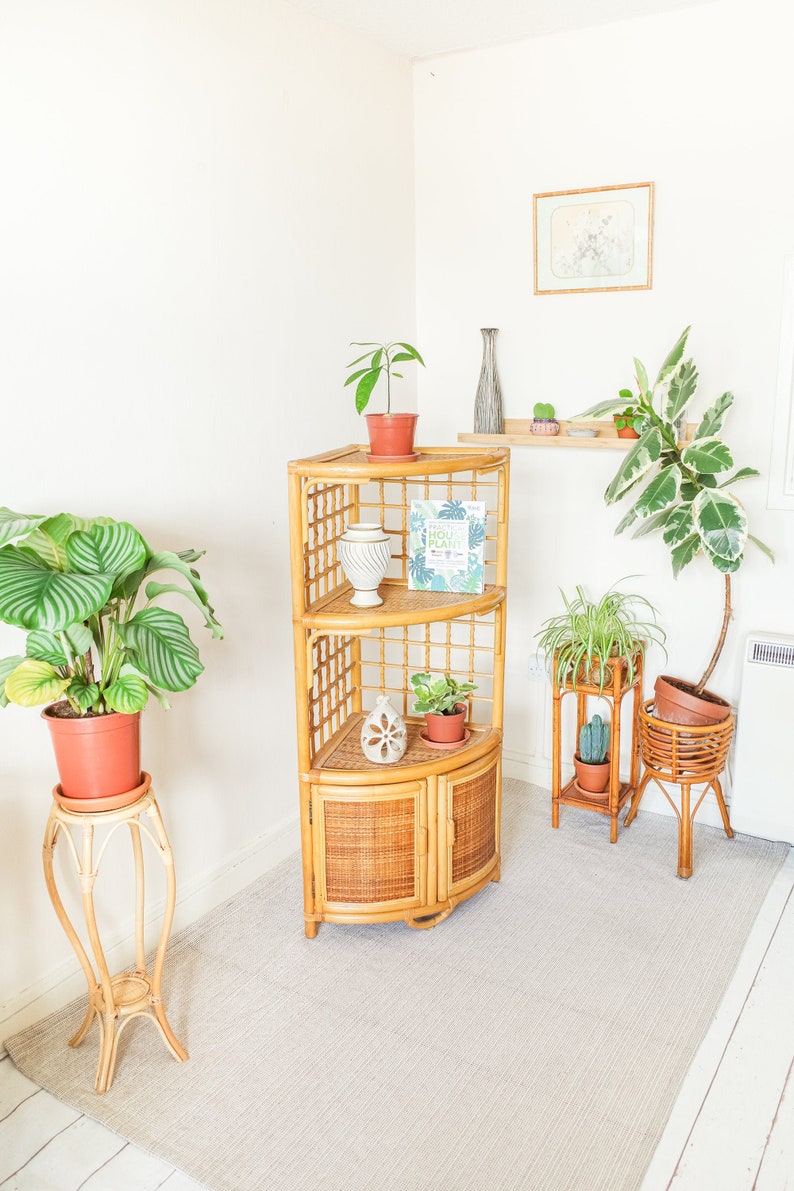 Wicker 3 Tier Corner Shelving Unit / Shelves Rattan Etsy