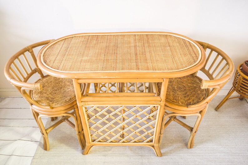 Vintage Bamboo Bistro Set / Table and Chairs Dining Set / Etsy