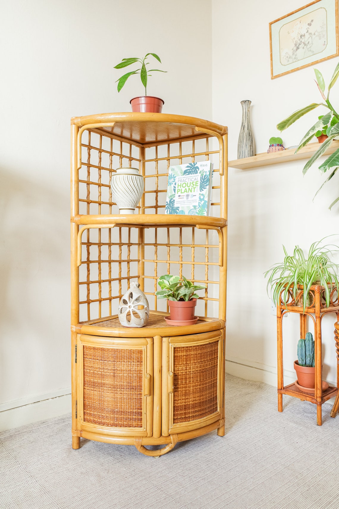 Wicker 3 Tier Corner Shelving Unit / Shelves Rattan Etsy