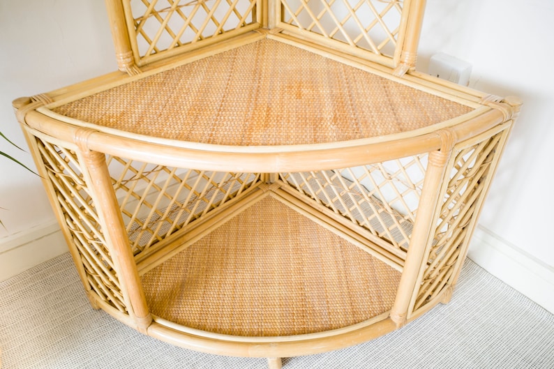 RARE Bamboo Corner Shelving Unit / Cane Shelves / Wicker Plant Etsy