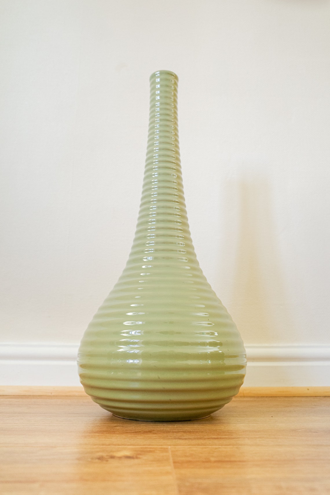 Large Pottery Light Green Vase Floor Standing Or Table Top Etsy
