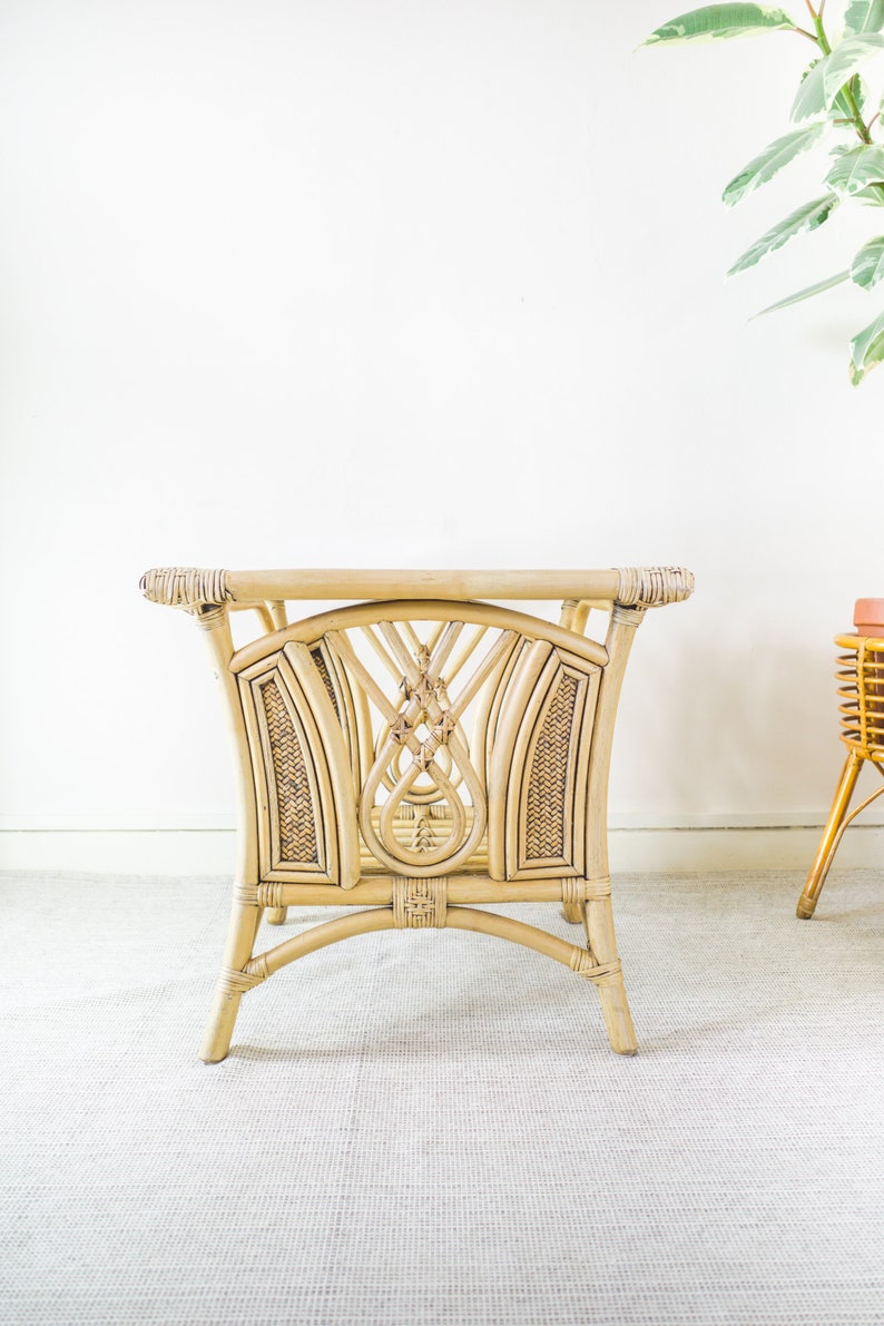 Bamboo Cane Glass Top Coffee Table / Wicker Side Table / Etsy