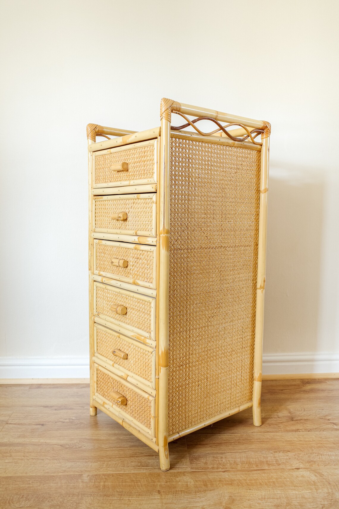 Rattan Glass Top Tallboy by Angraves Wicker Chest of Drawers Etsy