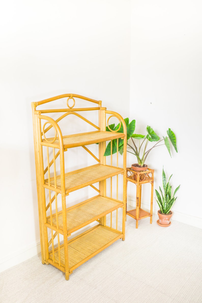 Bamboo Folding 4 Tier Shelf Wooden Shelving Unit Rattan Etsy