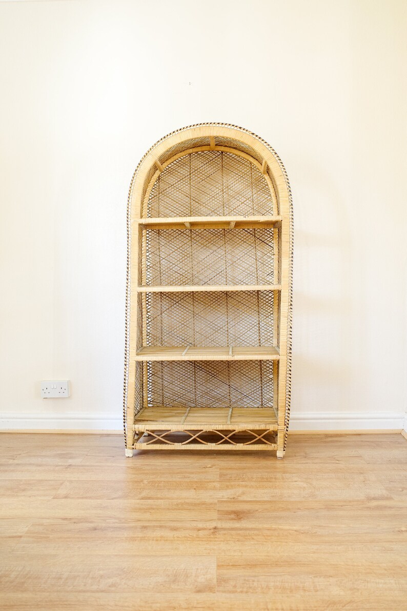 Wicker 4 Tier Shelving Unit Rattan Arched Shelves Bamboo Etsy