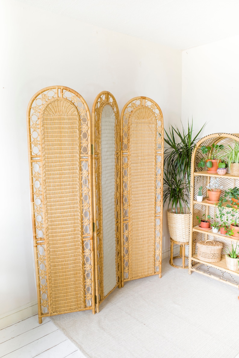Vintage Mid Century Bamboo Rattan Room Divider Screen With Etsy