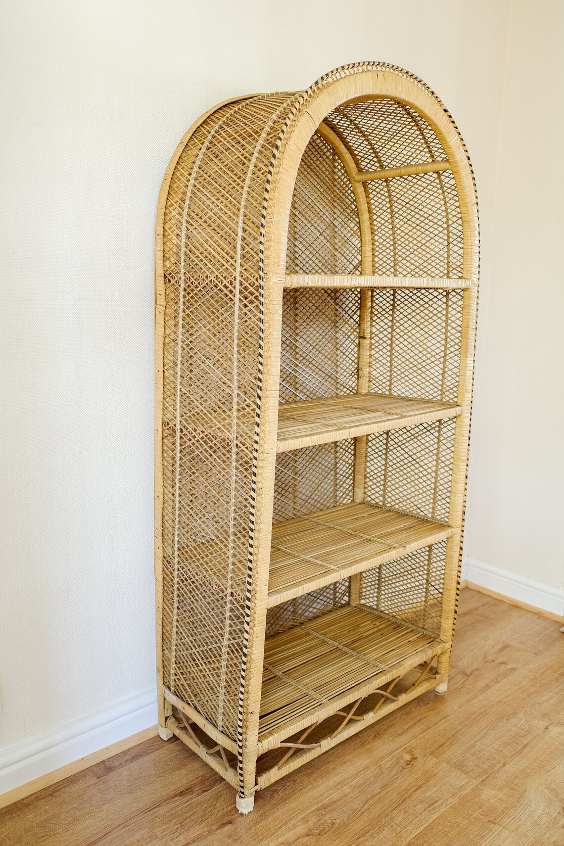 Wicker 4 Tier Shelving Unit Rattan Arched Shelves Bamboo Etsy