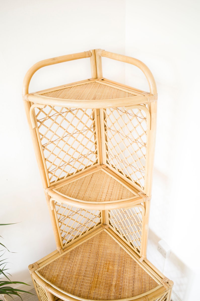 RARE Bamboo Corner Shelving Unit / Cane Shelves / Wicker Plant Etsy