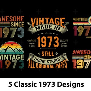 Vintage 1973 T-shirt Design Bundle Set of 5 PNG Files 50th Birthday 50 ...