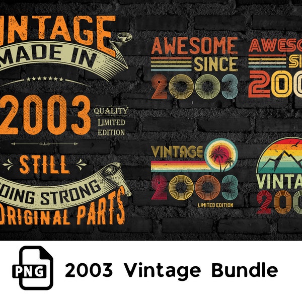 Vintage 2003 T-Shirt Design Bundle  Set of 5 PNG Files