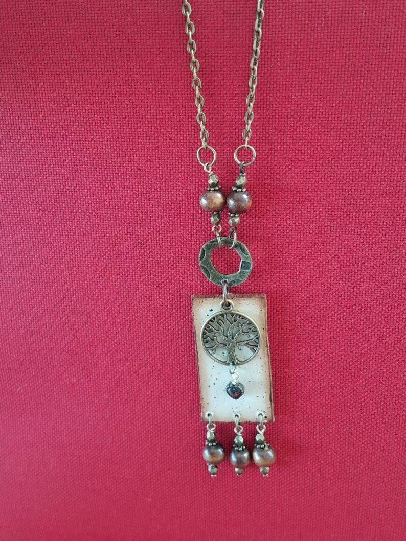Family Tree pendant vintage Jewelry bobo necklace upcycled