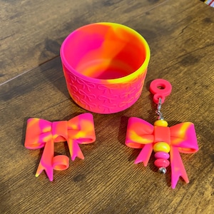 Coquette Bows Tumbler Accessories Bundle - Set includes Boot, Straw Topper and Straw Charm, Hot Pink Yellow and Orange Tumbler Accessories