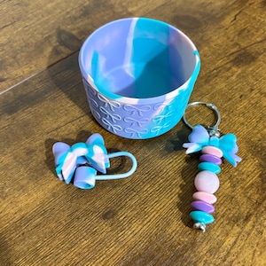 Coquette Bows Tumbler Accessories Bundle - Set includes Boot, Straw Topper and Handle Charm, Pink Purple and Turquoise Tumbler Accessories