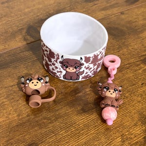 Highland Cow Tumbler Accessories Bundle - Set includes Boot, Straw Topper and Straw Charm, Cow Tumbler Accessories, Brown Highland Cow