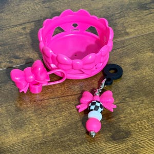 Coquette Bows Tumbler Accessories Bundle - Set includes Boot, Straw Topper and Straw Charm, Hot Pink Tumbler Accessories