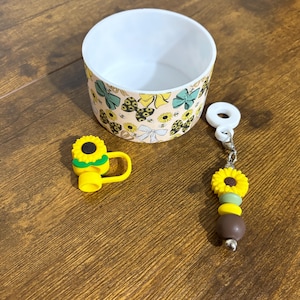 Sunflower Tumbler Accessories Bundle - Set includes Boot, Straw Topper and Straw Charm, Sunflower Tumbler Accessories, Bow Tumbler Accessory