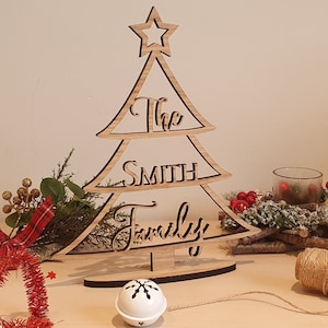 Personalised Wooden Christmas Tree Family Name