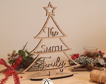 Personalised Wooden Christmas Tree Family Name