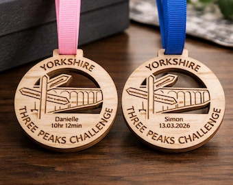 Personalised Yorkshire Three Peaks Challenge Waking Medal | Award | Keepsake
