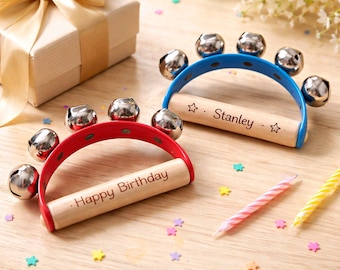 Children's Wooden Handbells Rattle Personalised