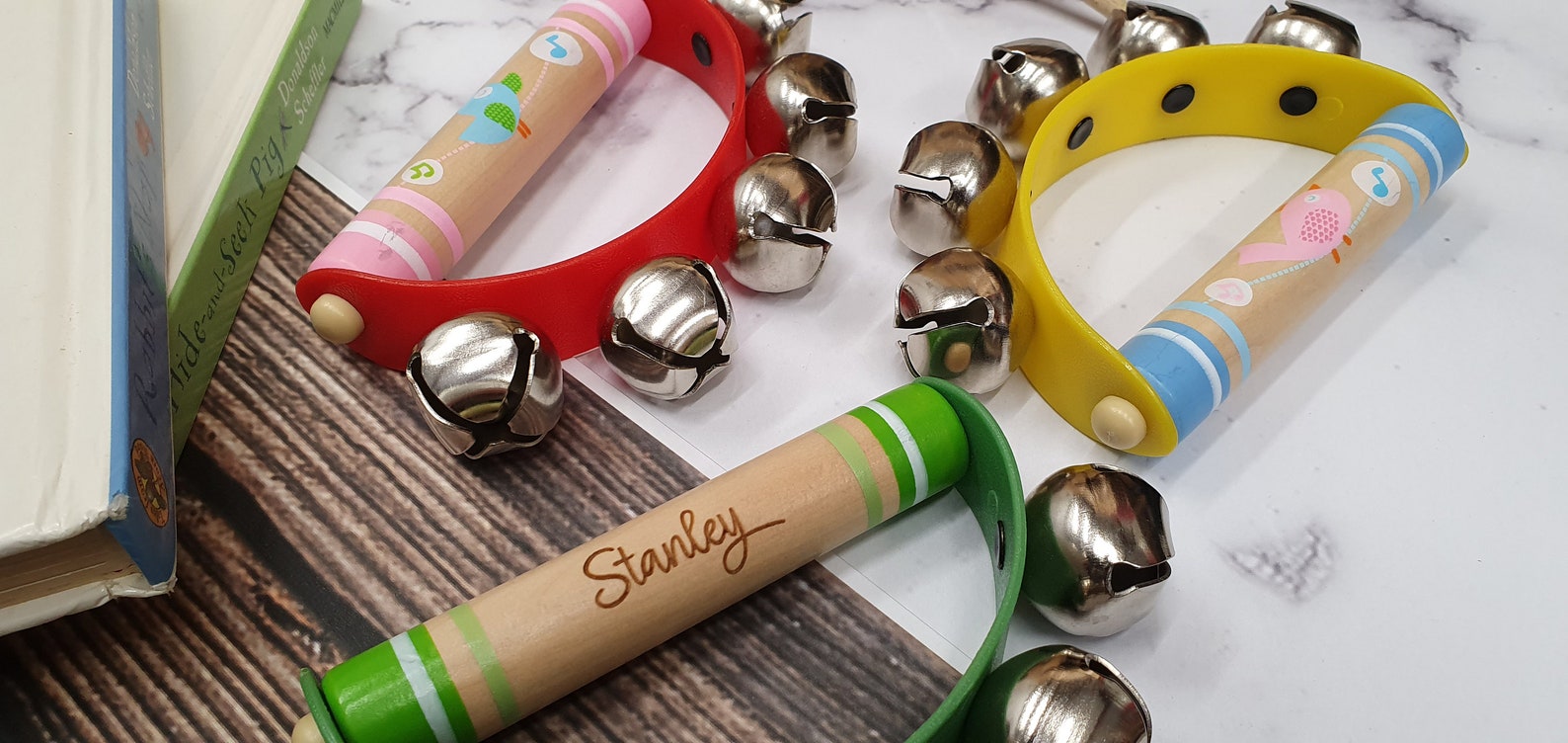 Hand Held Bell Rattle Childrens Personalised Etsy