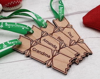 Personalised Christmas Cracker Gift Tag Wooden