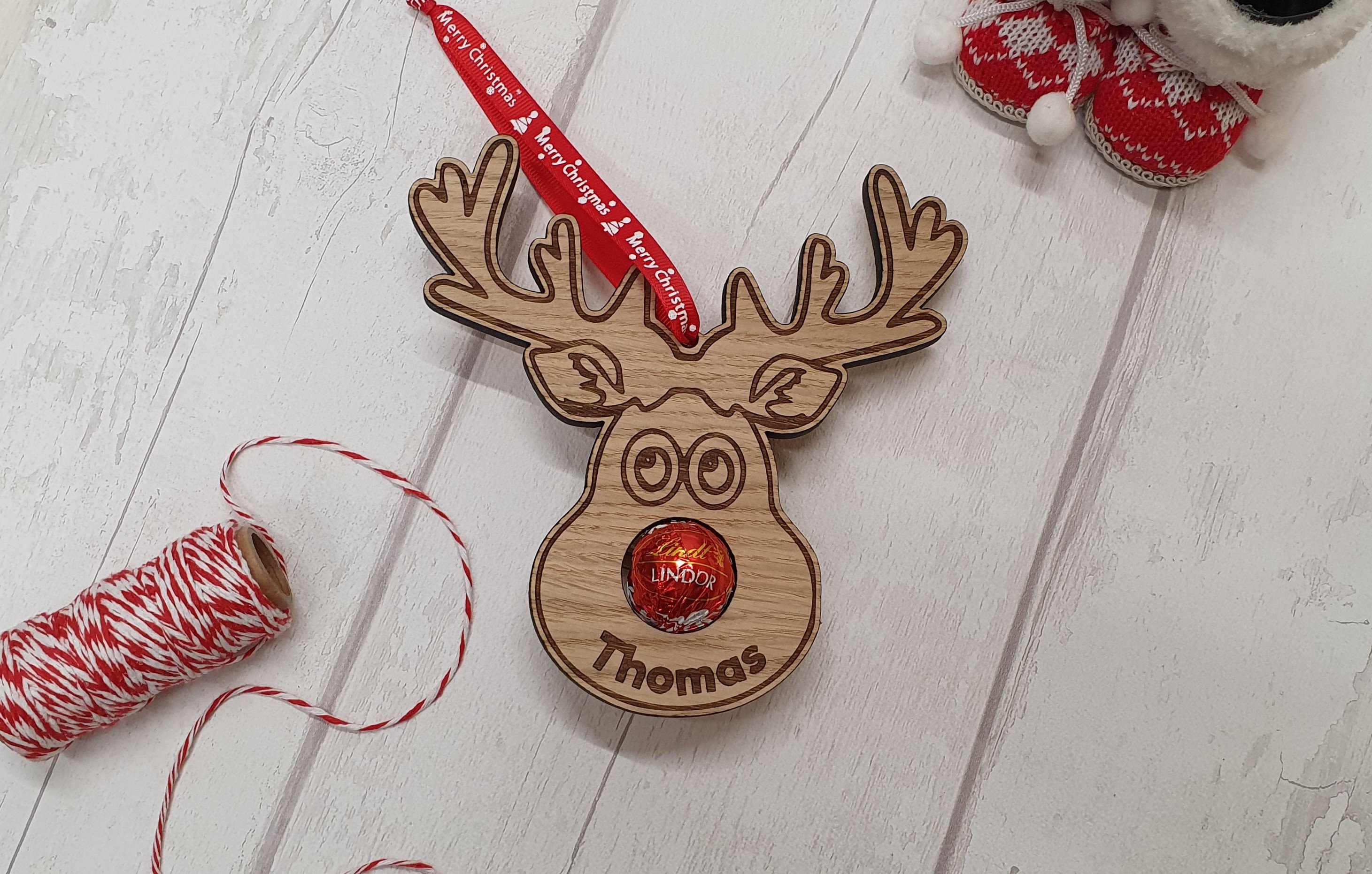 Christmas Reindeer Personalised Decoration Lindt Chocolate Etsy