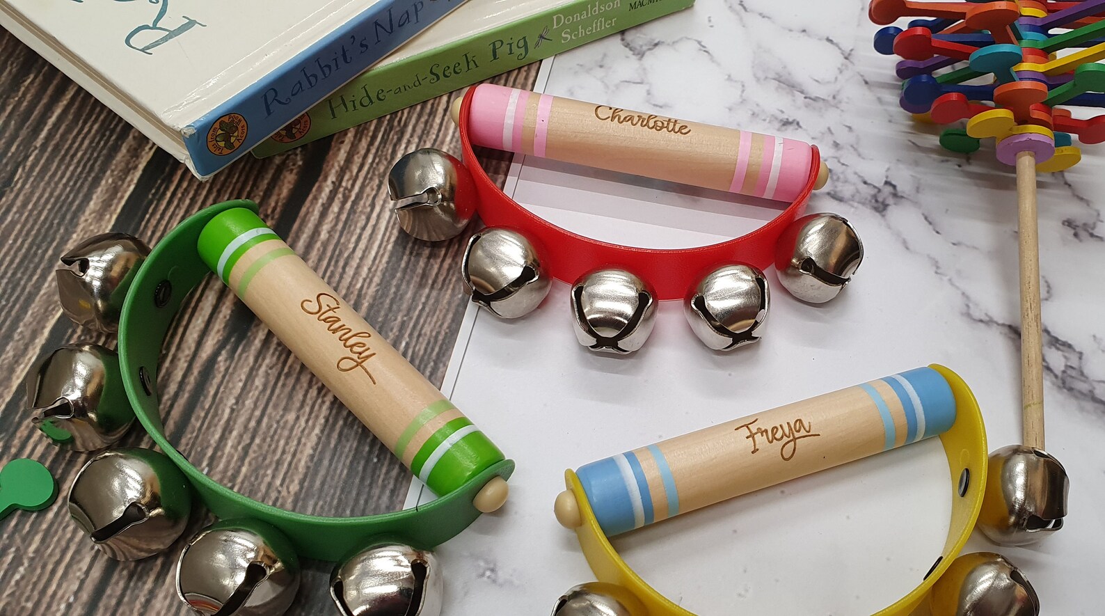 Hand Held Bell Rattle Childrens Personalised Etsy