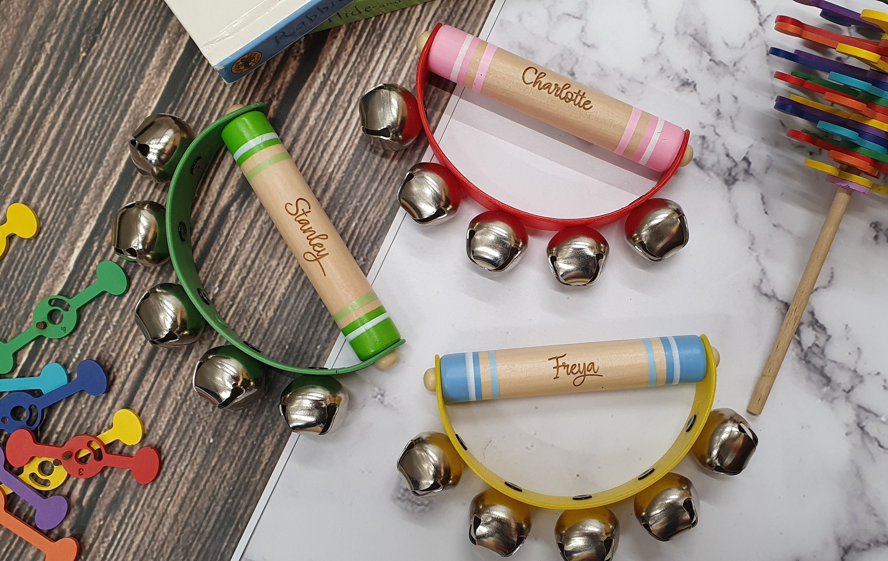 Hand Held Bell Rattle Childrens Personalised Etsy