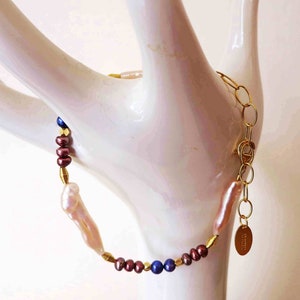 Artisan Gold Vermeil Sterling Freshwater Pearl Bracelet 7.5&quot; Adj to 10&quot; SIGNED