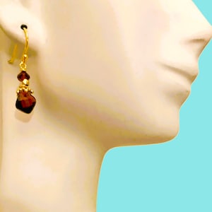 Vintage Garnet Gold Sterling Victorian Style Earrings, 18kt Gold Plated Sterling, Sparkling Garnets, Hand Made, Great Gift