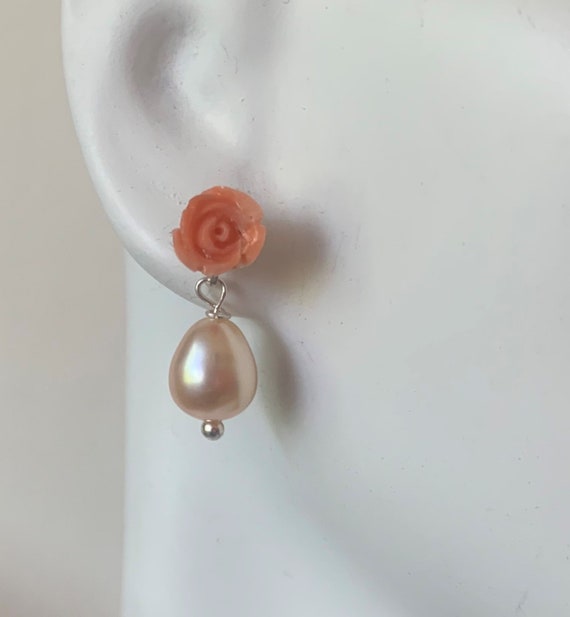 Vintage China Coral Rose Pearl 925 Sterling Silver