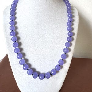 Vintage 16&quot; Unused Chinese Vibrant Purple Lavender Jade Sterling Necklace, Deco Era Necklace, Hand Knotted, 16.5&quot; Long, Dyed Jade