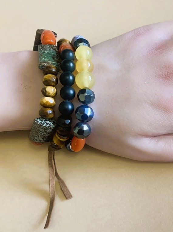 Boho Stackable Gemstone Desert Bracelets, Tiger E… - image 3