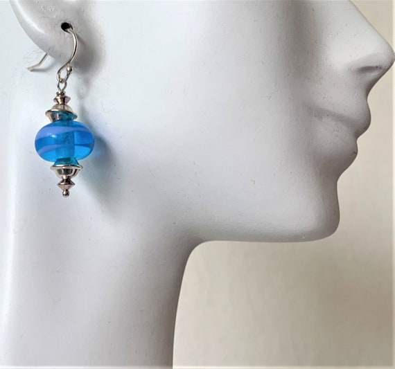 Vintage Lampwork Sterling Cobalt Blue Earrings, Y… - image 9