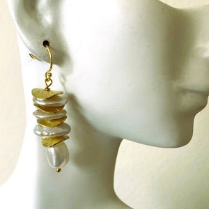 Vintage Keshi Pearl Gold Sterling earrings, Eclectic Pearl Gold Sterling Earrings ,Statement Earrings,June Birthstone, Bridal Earrings