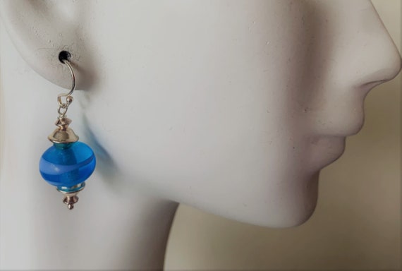 Vintage Lampwork Sterling Cobalt Blue Earrings, Y… - image 7